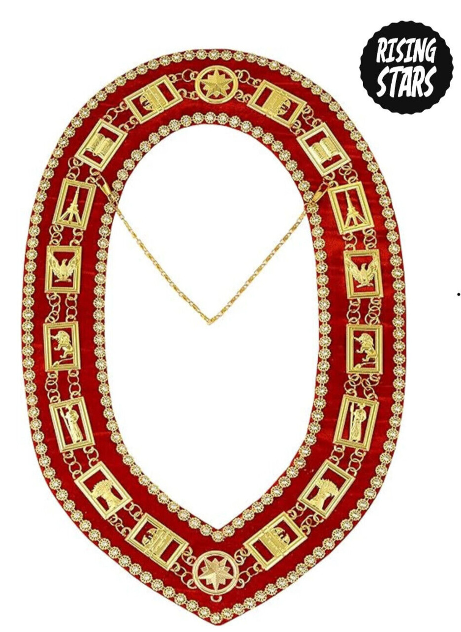Masonic Heroines Of Jericho Women's Chain Collar, Hoj Collar, With Rhinestones