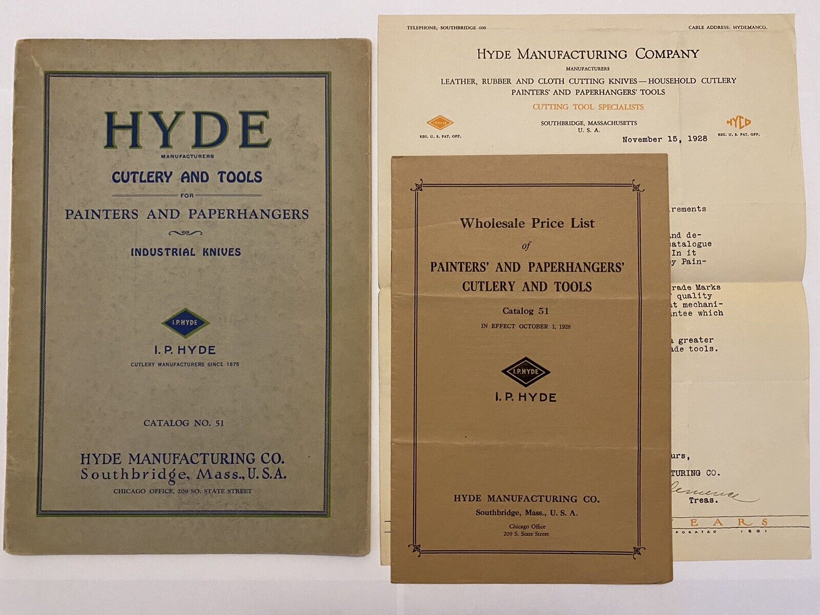 HYDE CUTLERY & TOOLS - 1928 CATALOG No. 51 - WITH PRICE LIST & LETTER
