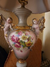 Pair Antique French Design Porcelain Urns Hand Painted, 1900's, Lamp Super Rare picture