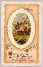 1910 John Winsch Embossed Birthday Postcard Cottage Blossoms Alburgh VT  F508 picture