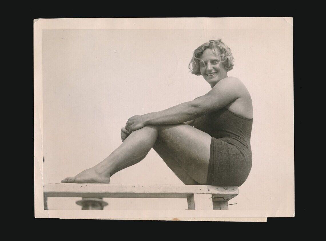 Charlotte Boyle 1925 Original Press Photo World Champion Swimmer Brighton Beach