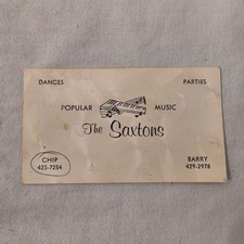 Vintage The Saxtons Popular Music Band Business Card Ephemera Chip Barry picture