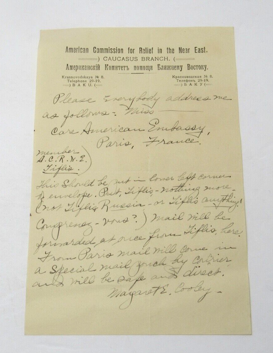American Commission Relief in Near East Caucasus Letter 1919 Armenian Genocide American Commission Relief in Near East Caucasus Letter 1919 Armenian Genocide
