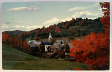Craftsbury Common Vermont VT Autumn Fall Leaves Church Scalloped Postcard picture