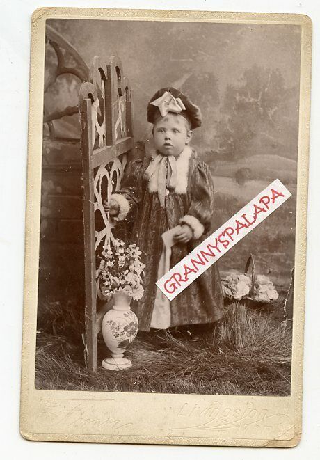 Cabinet Photo Child Standing, Fancy Winter Coat & Hat - WOLCOTT Family Montana 