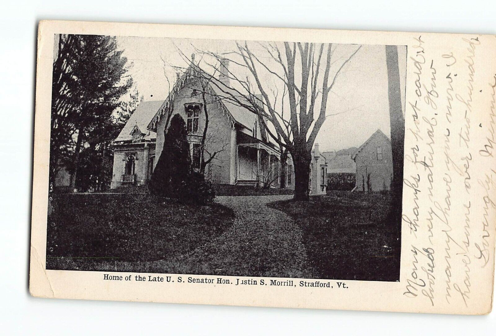 Old Postcard Strafford Vermont Home of the Late US Senator Justin S Morrill