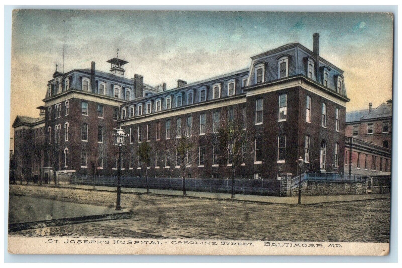 1909 St. Josephs Hospital Caroline Street Exterior Baltimore Maryland Postcard