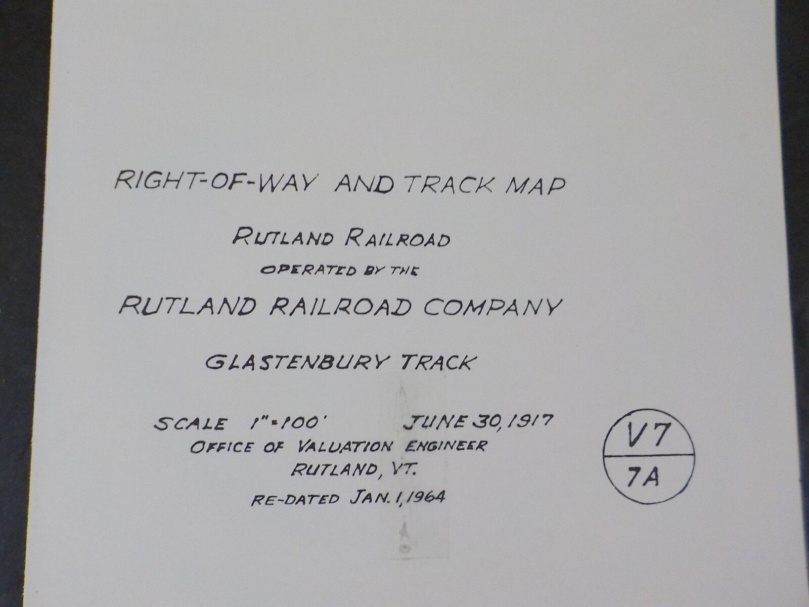 Map Right of Way and Track Map Rutland Railroad Glastenbury Track 1917-1964 Fold