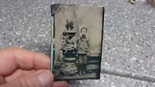 X801 Antique tin type fancy flower urn HUGE wolcott ny picture