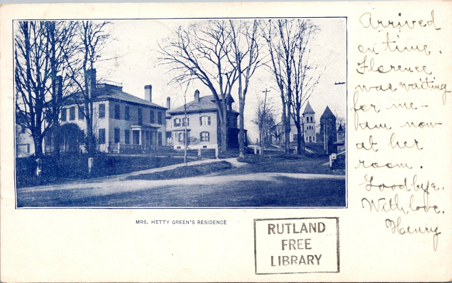 Hetty Green's Residence Rutland VT Postcard 1905 Private Mailing Card Hetty Green's Residence Rutland VT Postcard 1905 Private Mailing Card