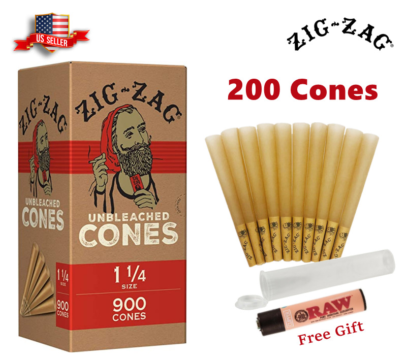 Zig-Zag® Unbleached Paper Cones 1 1/4 Size 200 Pack & Free Clipper Lighter