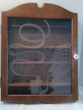 SHERLOCK HOLMES WOODEN PIPE DISPLAY WALL CABINET 1960S Etched Glass Vintage 16pc picture