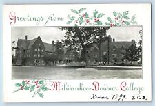 Greetings Postcard From Milwaukee Downer College Building Berries Christmas 1899 picture