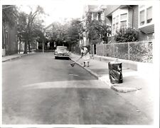 LG29 1961 Original Photo STREET SWEEPING WOMAN VINE STREET ROXBURY MASSACHUSETTS picture