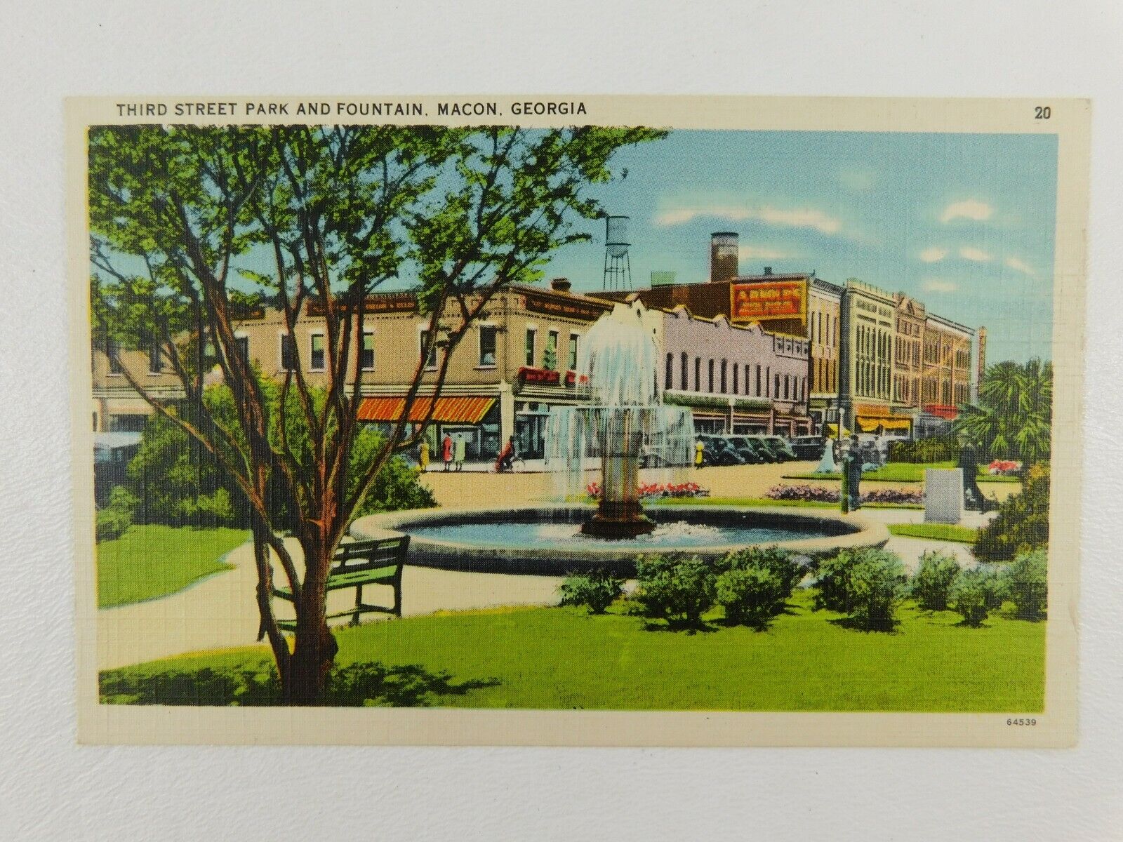 Third Street Park Foundation Macon Georgia Classic Car Linen Vintage Postcard