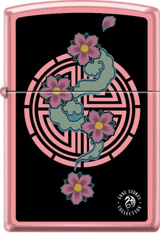Zippo Anne Stokes Collection Asian Symbol With Flowers On Pink Matte NEW L@@K