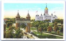 Postcard Connecticut Capitol & Mem Arch Hartford c1920s Trolley & Cars WB UNP G8 picture