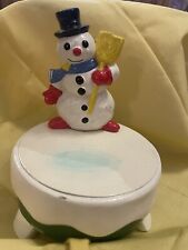 Gorham Vintage Japan Christmas Frosty Snowman Music Box Figurine Works Riser HTF picture