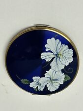 Vintage Compact Stratton Makeup Mirror Powder Blue Enamel Blue Flowers Round picture