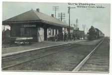 Hicksville OH Steam Engine Locomotive Train Station Depot Postcard Ohio picture