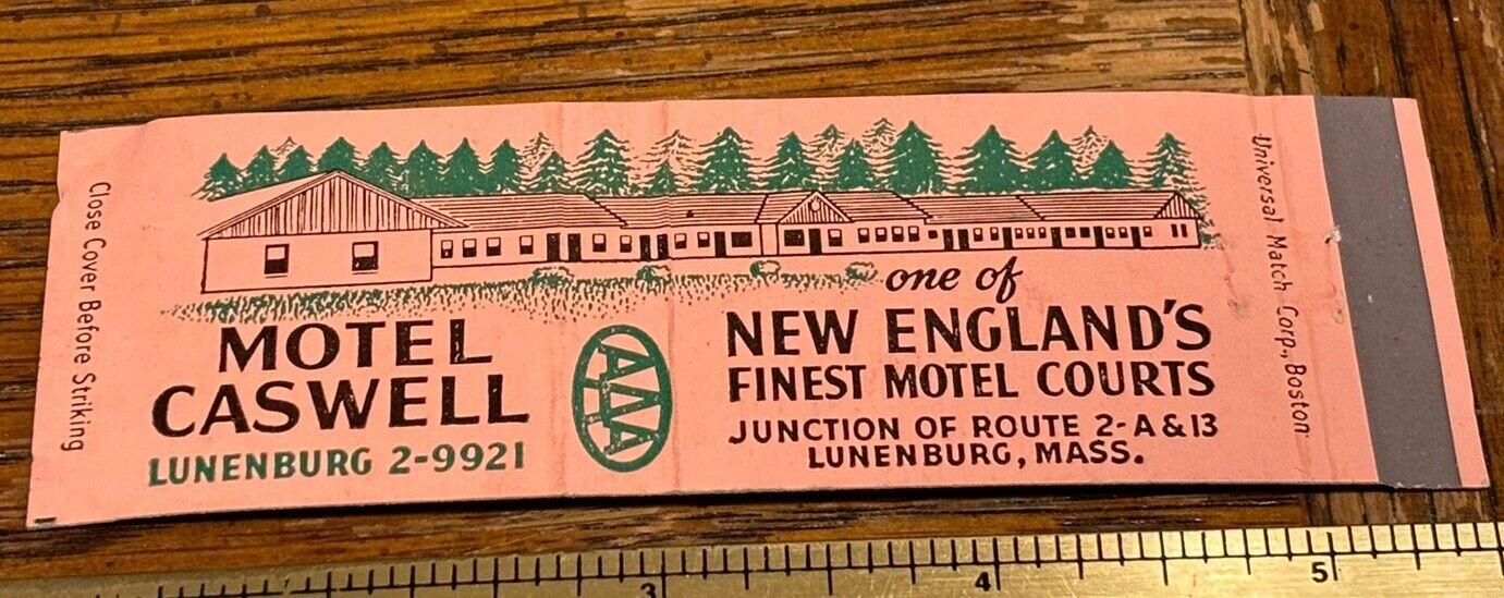 Vintage Lunenburg MA FULL LENGTH Advertising Matchbook Motel Caswell