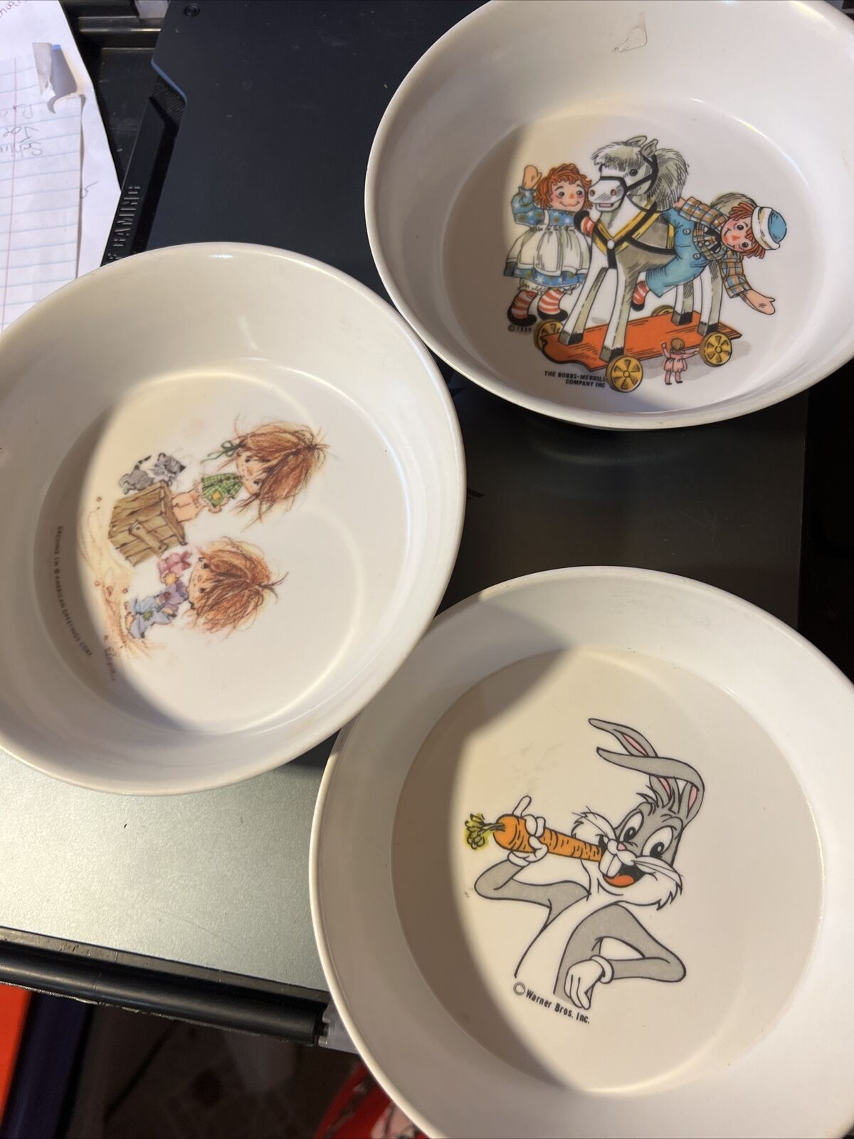 3 Vtg Cereal Bowls Bugs Bunny Raggedy Ann
