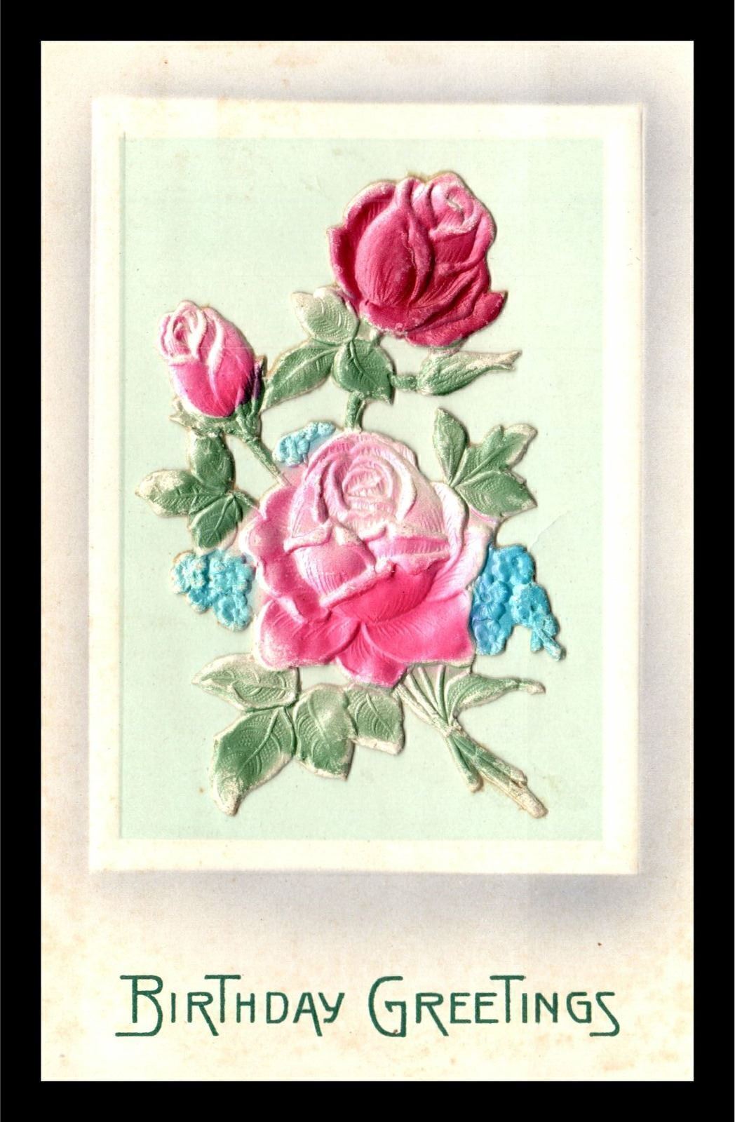 1914 Birthday Greetings Heavily Embossed Floral Topsham Maine Postcard 229