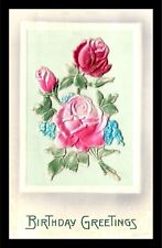 1914 Birthday Greetings Heavily Embossed Floral Topsham Maine Postcard 229 picture