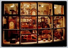 British Clockmaker Display Shop Window View Newfane VT Ad Postcard UNP 4x6 picture