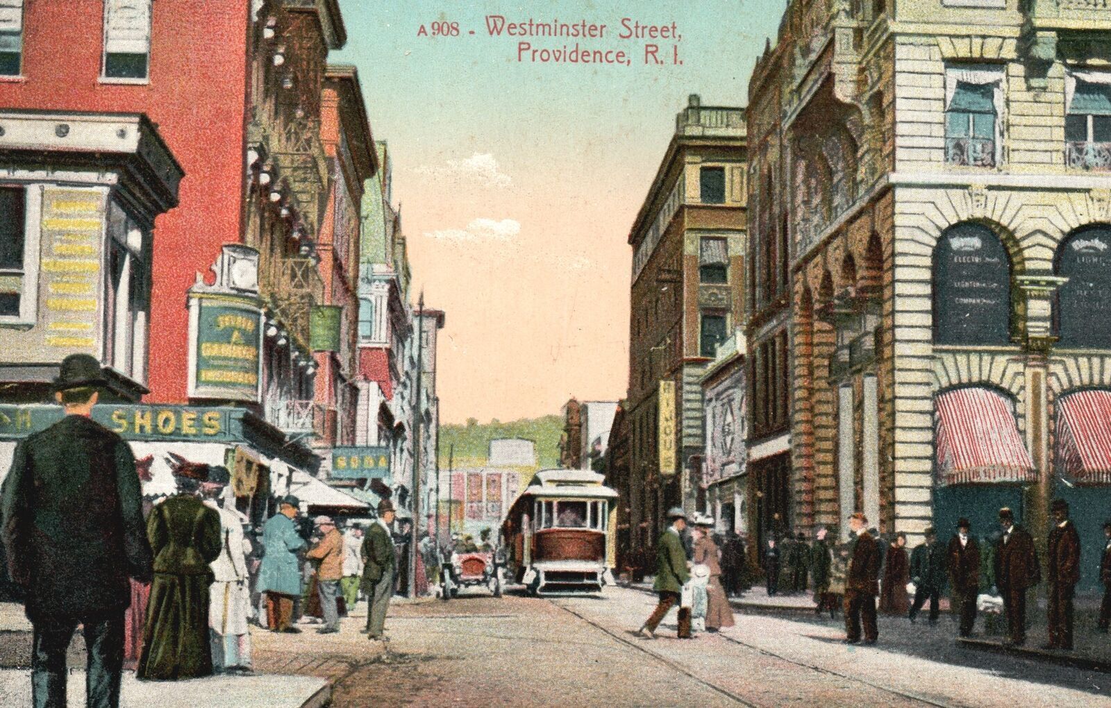 Vintage Postcard Westminster Street Shopping District Providence Rhode Island RI