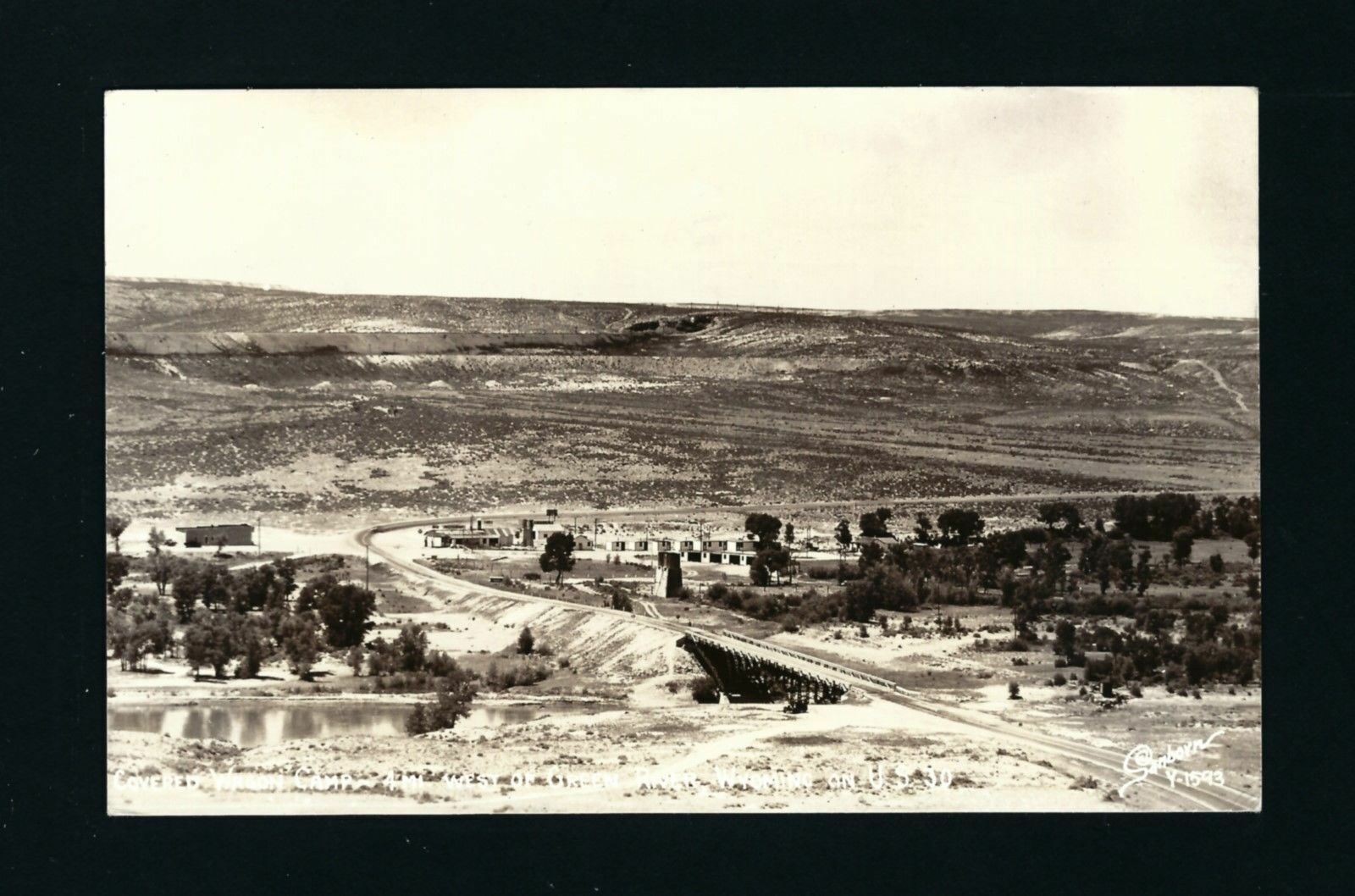 Green River Wyoming WY 1942 RPPC BEV Covered Wagon Camp 4 Mi West Sanborn Y-1593