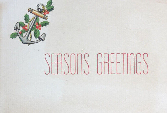 Vintage Seasons Greetings Card U S S Randolph Lt JG C Wayne Hood HC U S N  Navy