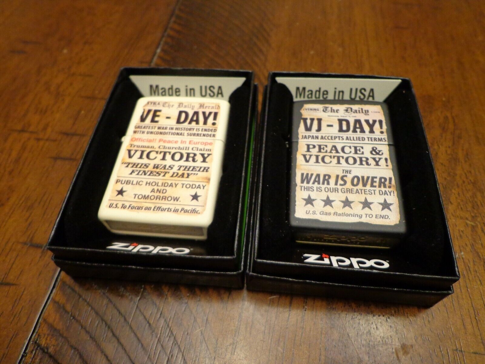 VE DAY VJ DAY WWII 75TH ANNIVERSARY 2 MATTE ZIPPO LIGHTER SET VICTORY 2020 MINT