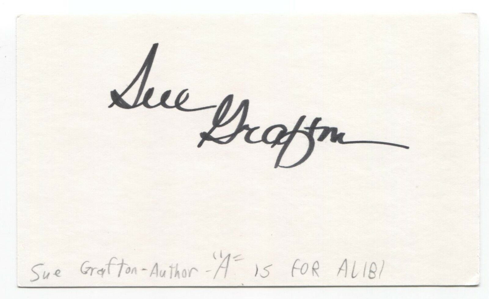 Sue Grafton Signed 3x5 Index Card Autographed Signature Writer Author
