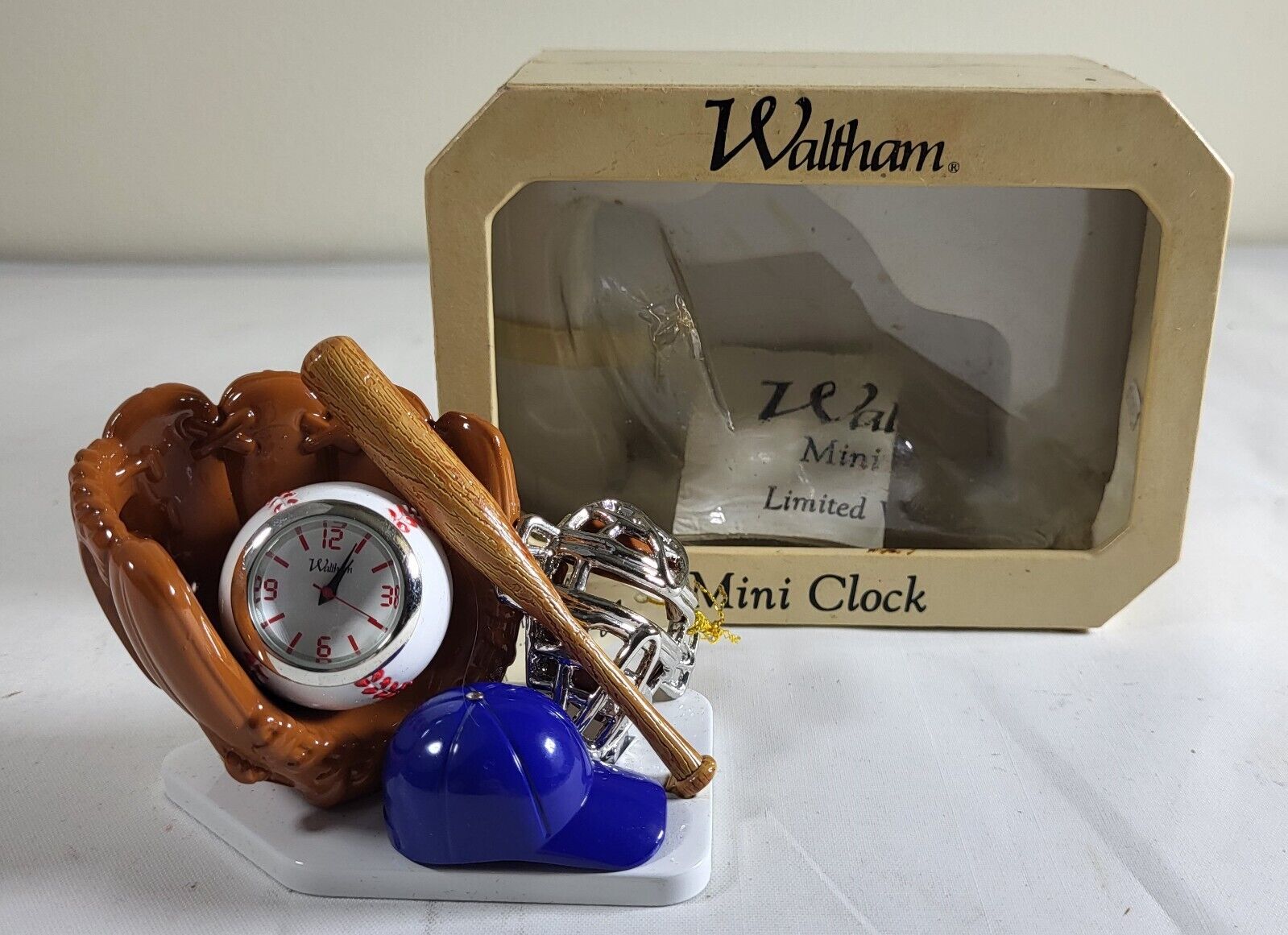 Waltham Baseball Themed Die Cast Mini Clock