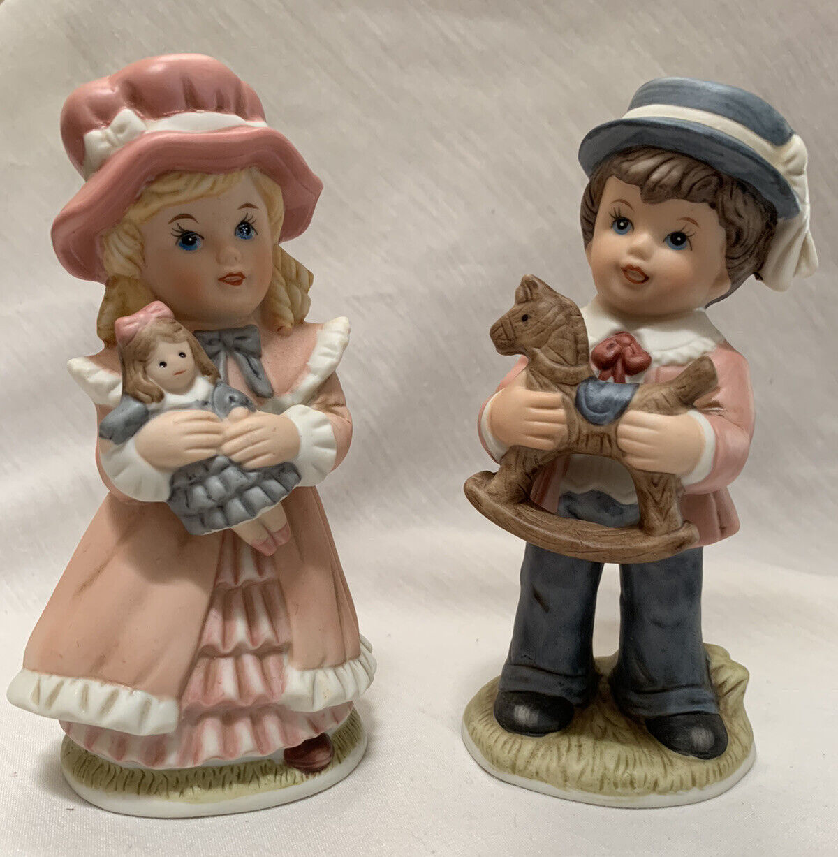 Vintage Homco Figurines Victorian Boy & Girl Porcelain Rocking Horse Doll #1419