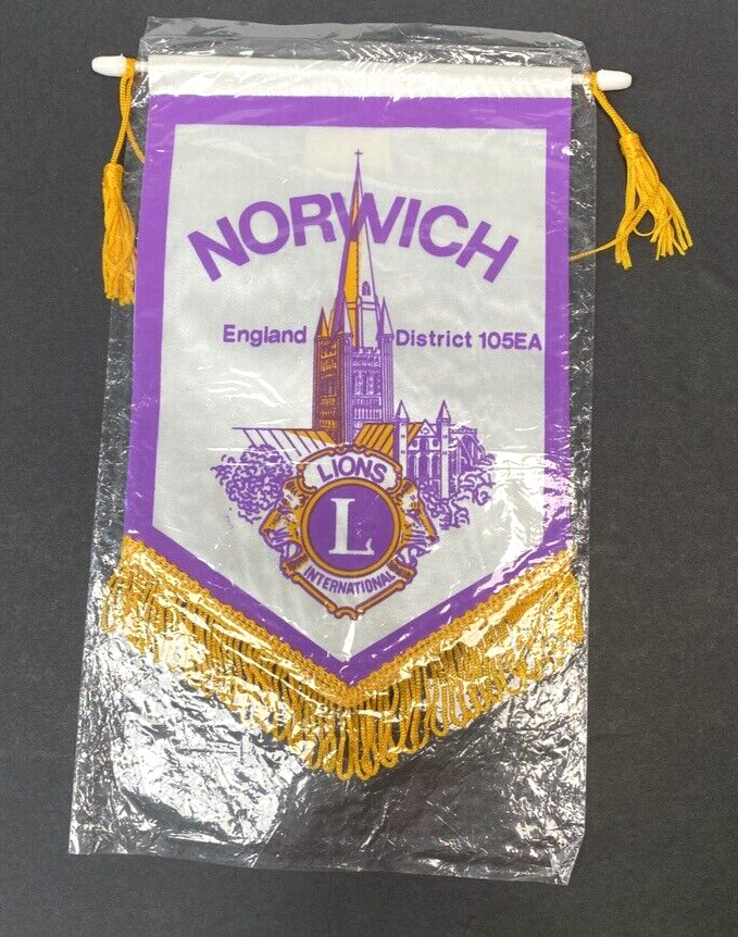 Vintage Lions Club Banner Flag Norwich England District 105EA New Vintage