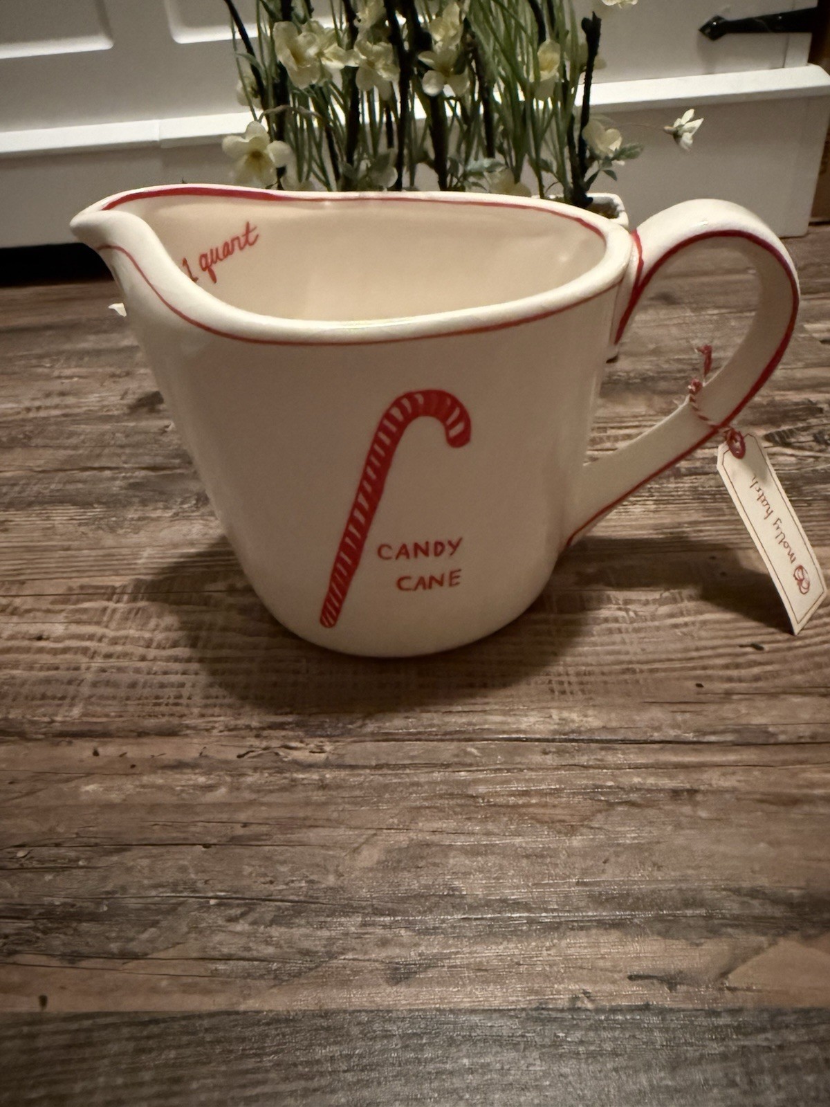 RARE NWT Anthropologie Molly Hatch Candy Cane Measuring Pitcher 1 Quart Retired