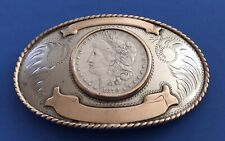 Vintage Rare 1878 USA Morgan Silver Dollar Comstock SS Trophy Banner Belt Buckle picture