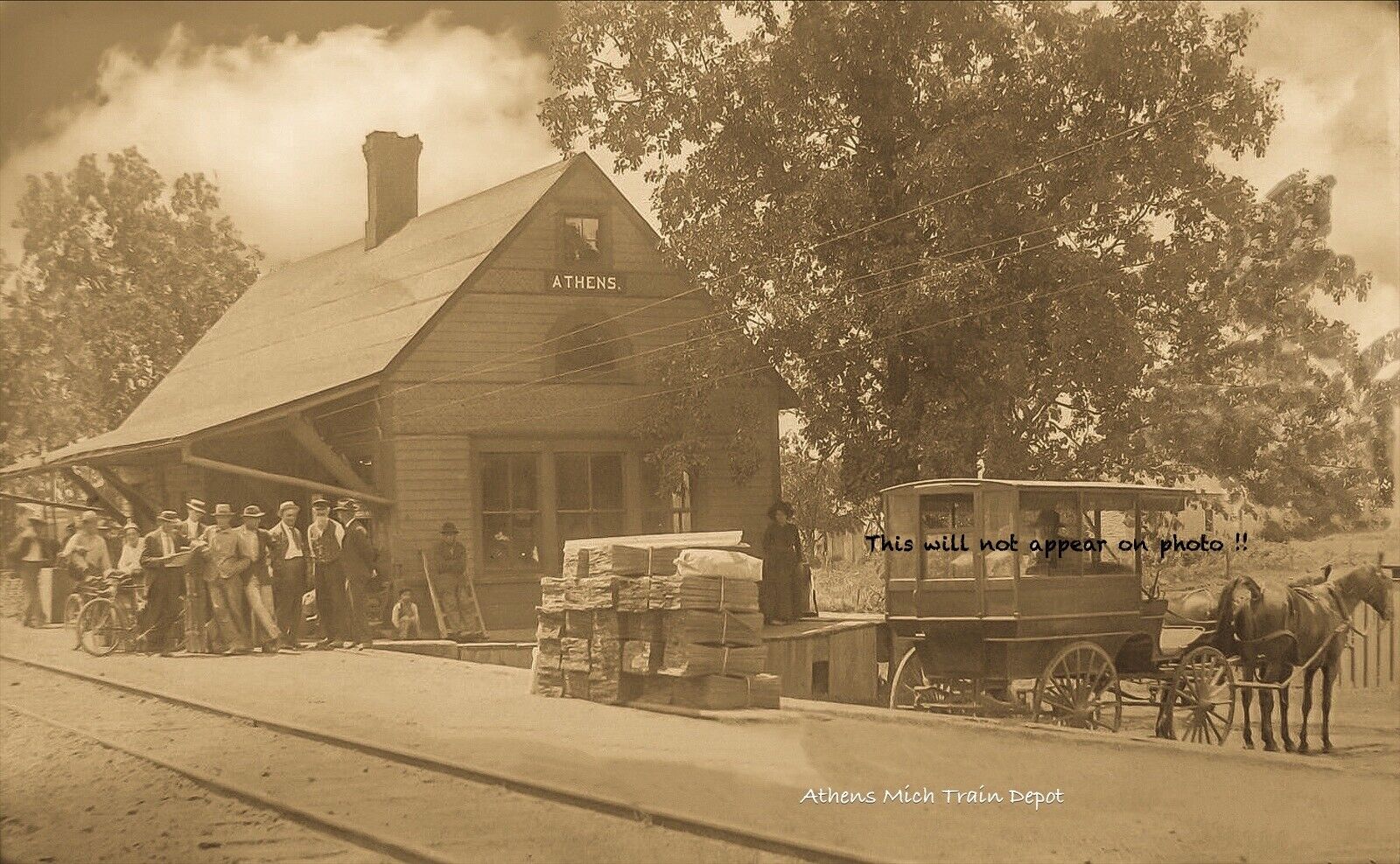 RPPC Photo Train Station, Train Depot, Athens, Michigan
