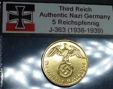 Nazi Bronze Coin: 5 Reichspfennig 1937-1939 Third Reich Eagle Swastika Relic picture