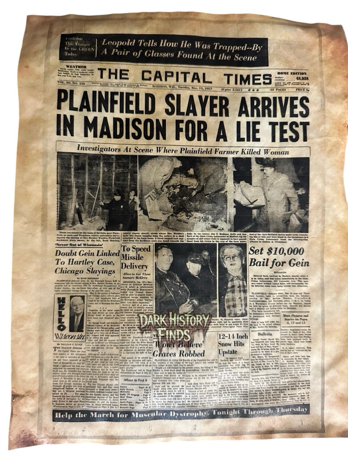 Ed Gein Plainfield Slayer Arrives The Capital Times Newspaper Headline  Ed Gein Plainfield Slayer Arrives The Capital Times Newspaper Headline 