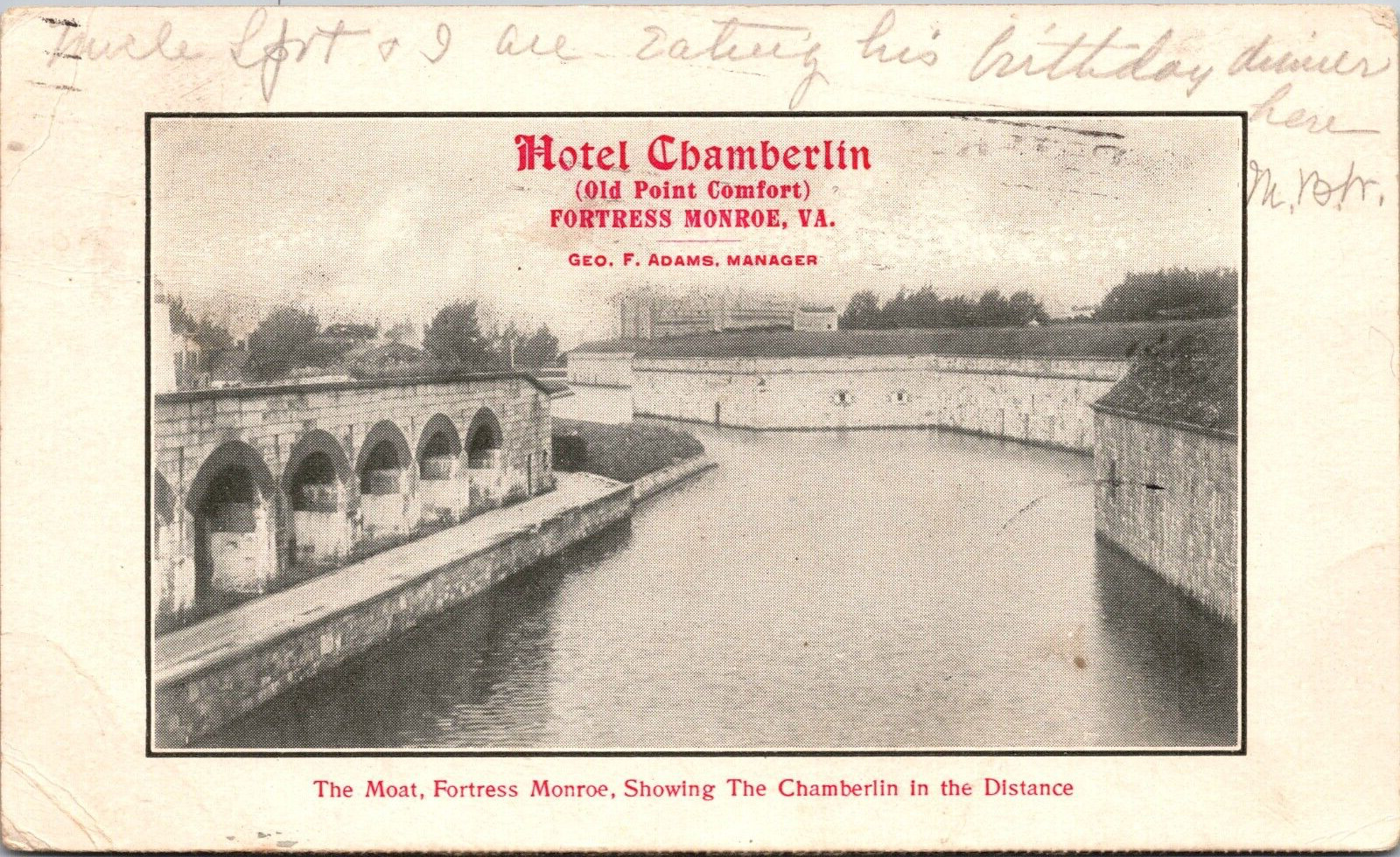 Hotel Chamberlin Old Point Comfort Fortress Monroe VA Postcard PM 1906