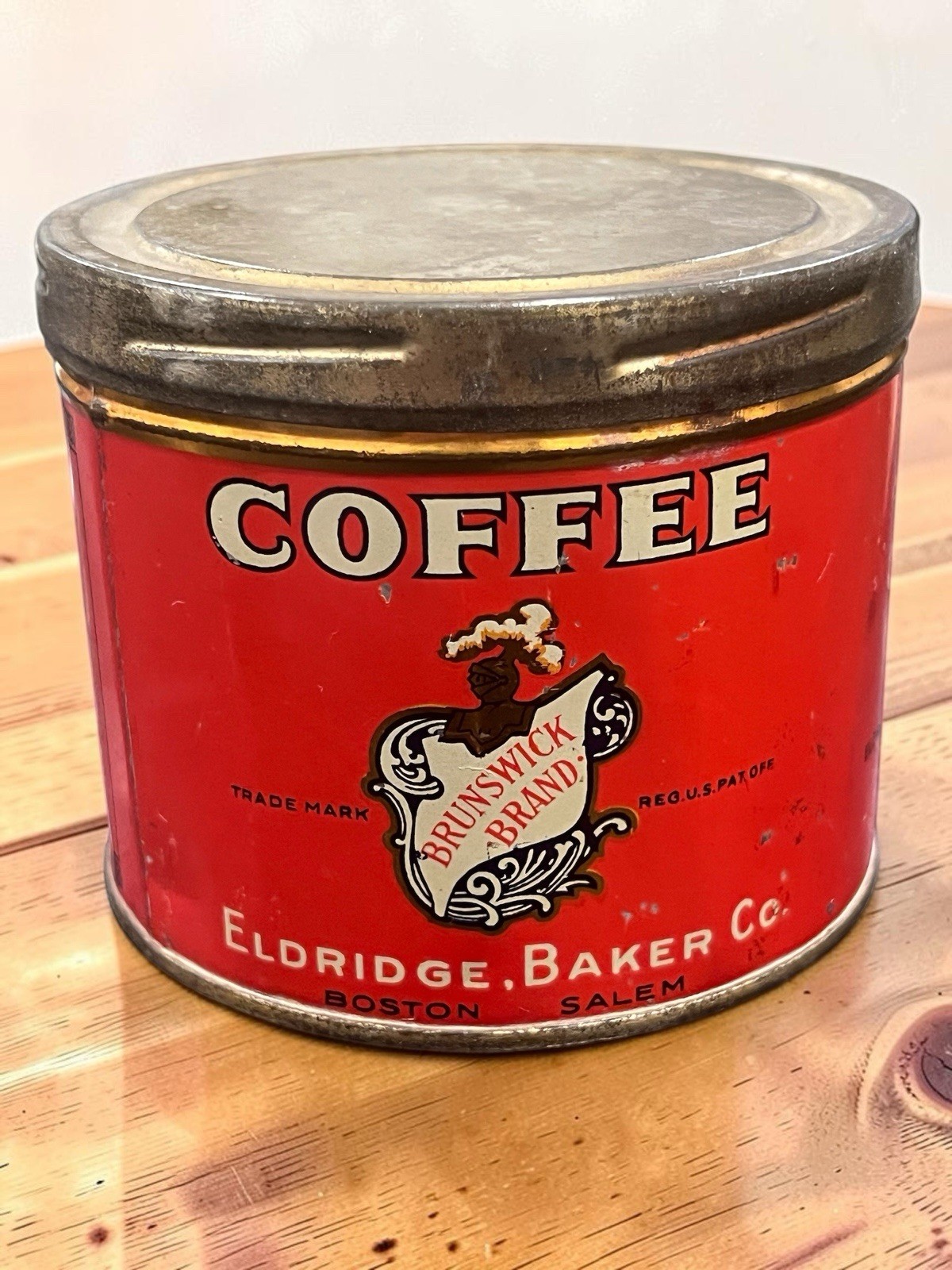 Vintage Brunswick Brand Coffee Tin Can Eldridge Baker Co Boston MA 1/2 LB Vintage Brunswick Brand Coffee Tin Can Eldridge Baker Co Boston MA 1/2 LB