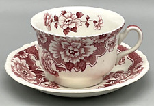 Teacup & Saucer Cambridge Red & White Floral w/ Rope Edge by Wood & Sons EUC picture