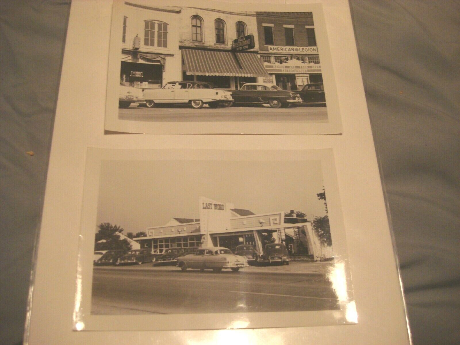 Lot 2 Vintage Photos 1954 Princeton & Downers Grove Illinois Buildings Cars
