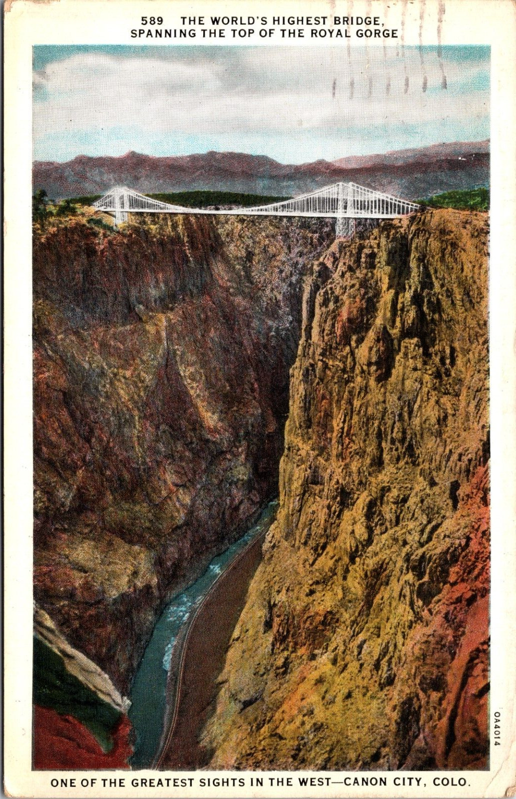 Royal Gorge Bridge Canon City Colorado 1932 Sanborn Linen Postcard