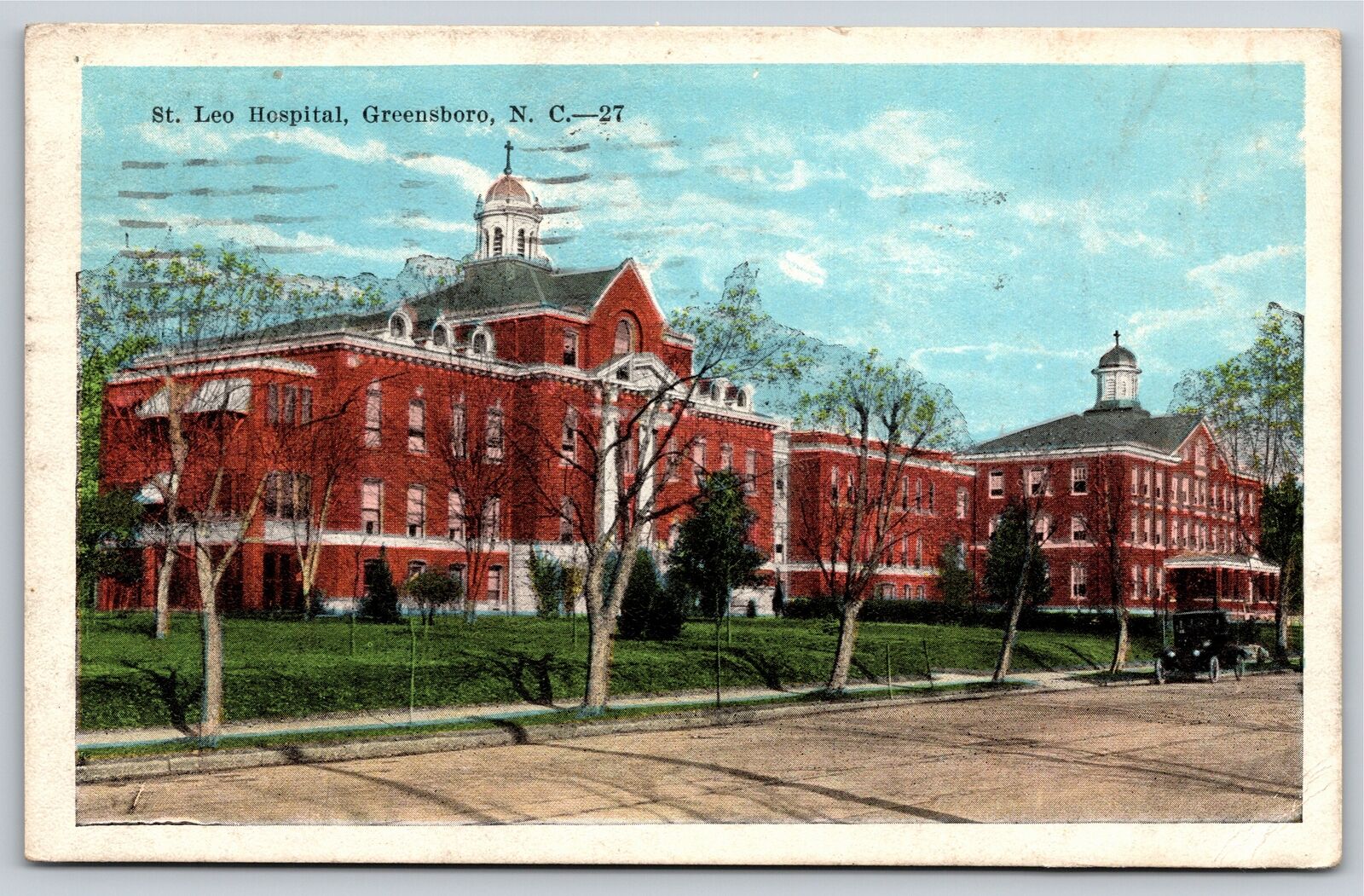 Greensboro North Carolina~St Leo Hospital Street View~PM 1924~Vintage Postcard