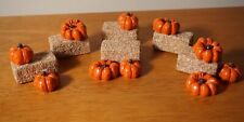 10 Pumpkins 6 Mini Hay Bales Halloween Fall Village Accessories Home Decor NEW picture