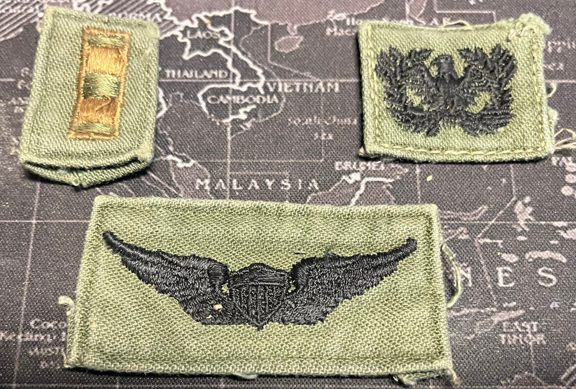 US ARMY ISSUE, VIETNAM WORN ORIG VN USED CW2 AVIATOR RANK AND WINGS-BADGES RARE